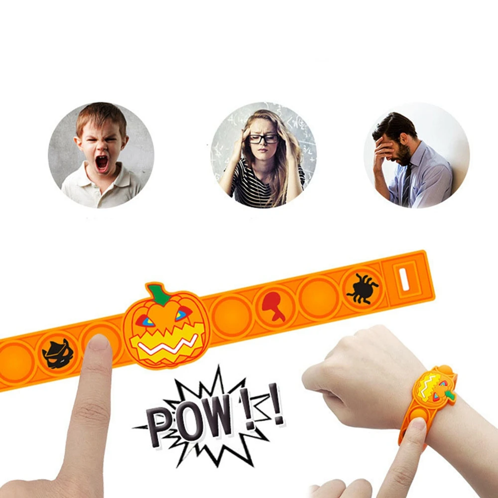 5PCS Halloween Pop Bubble Bracelet Stress Relief Fidget Toys Spider Skeleton Bracelets Set Party Favors Wristbands Gifts