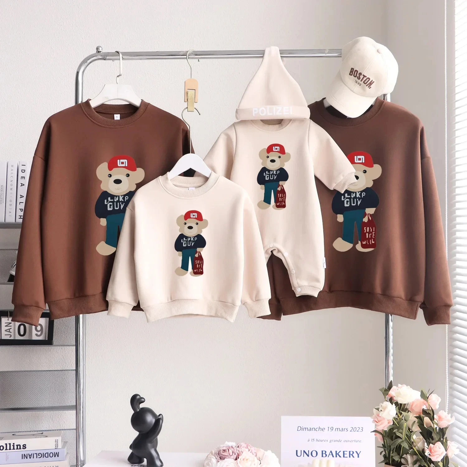 Family Bear Christmas Sweatshirts Parents and Children Matching Clothes Mother Father and Son Daughter Tops Baby Toddler Romper