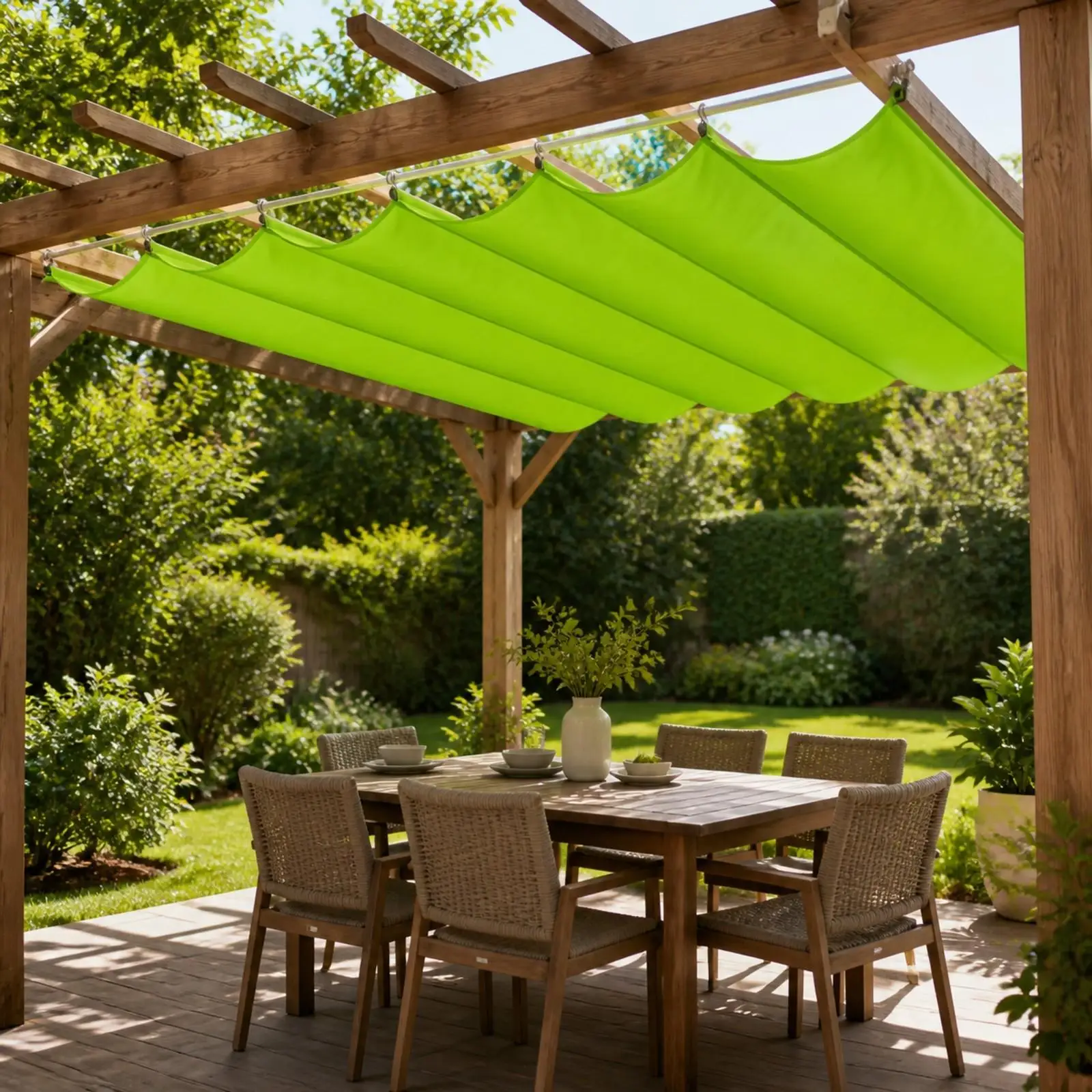 Patio Retractable Awning Shade Canopy 420D Oxford Cloth Waterproof Sun Cover for Outdoor Garden Pergola Structure