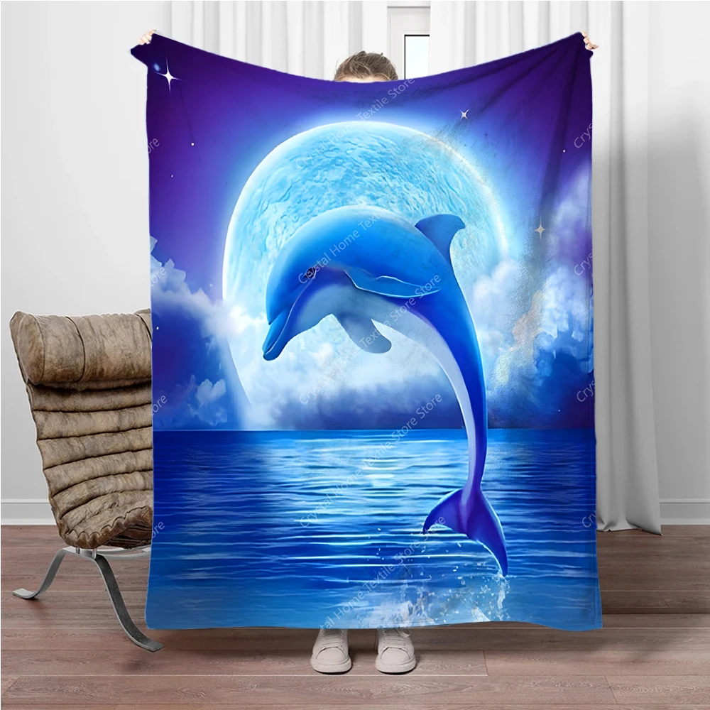 

Dolphins Under The Moonlight Flannel Blanket Soft Warm Throw Blanket Lunch Break Blanket For Couch Sofa Office Bed Camping Trave