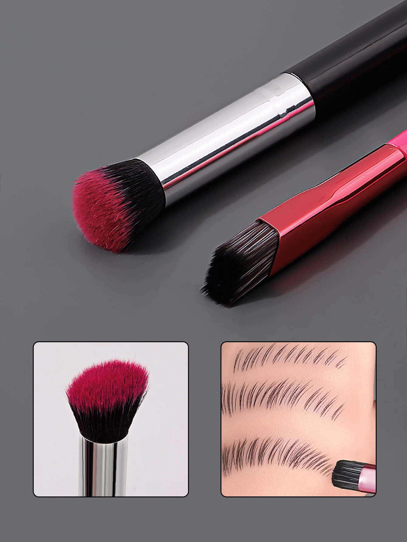Ensemble de pinceaux de maquillage 2 pièces, pinceau anti-cernes 270, pinceau de fond de teint, pinceau à blush, outil de maquillage multifonctionnel + pinceau à sourcils coudé