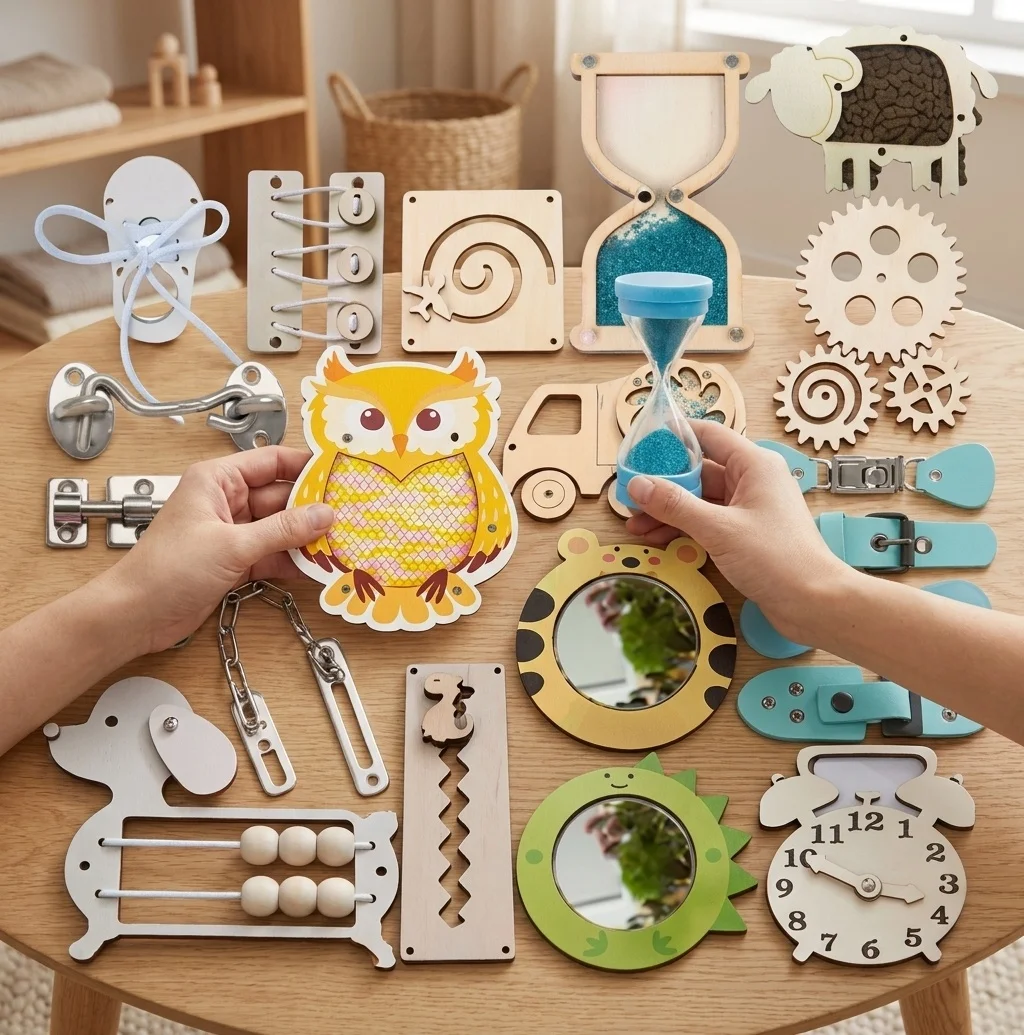 Montessori Busy Board Accessories DIY Wooden Parts Learning Toys Activity Board Components Sensory Game Pieces Baby Toddler Gift