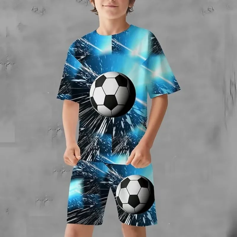 Children\'s Clothing Suit for Boy Short Sleeve 3D Soccer Print Kids Summer Clothes Casual streetwear Outdoor Top Children\'s Sets