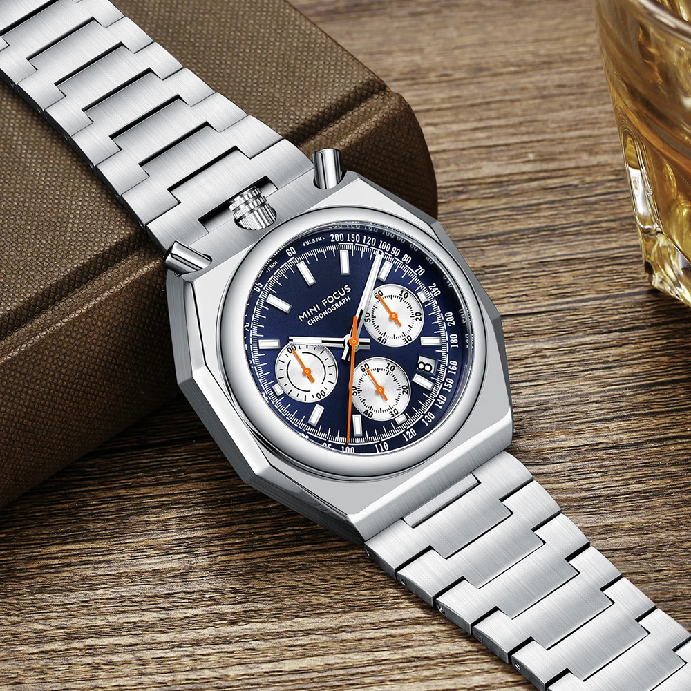 

Luxury Casual Silver Creative Watches for Men Stainless Steel Waterproof Chronograph Business Male Quartz Watch MINI FOCUS 0601