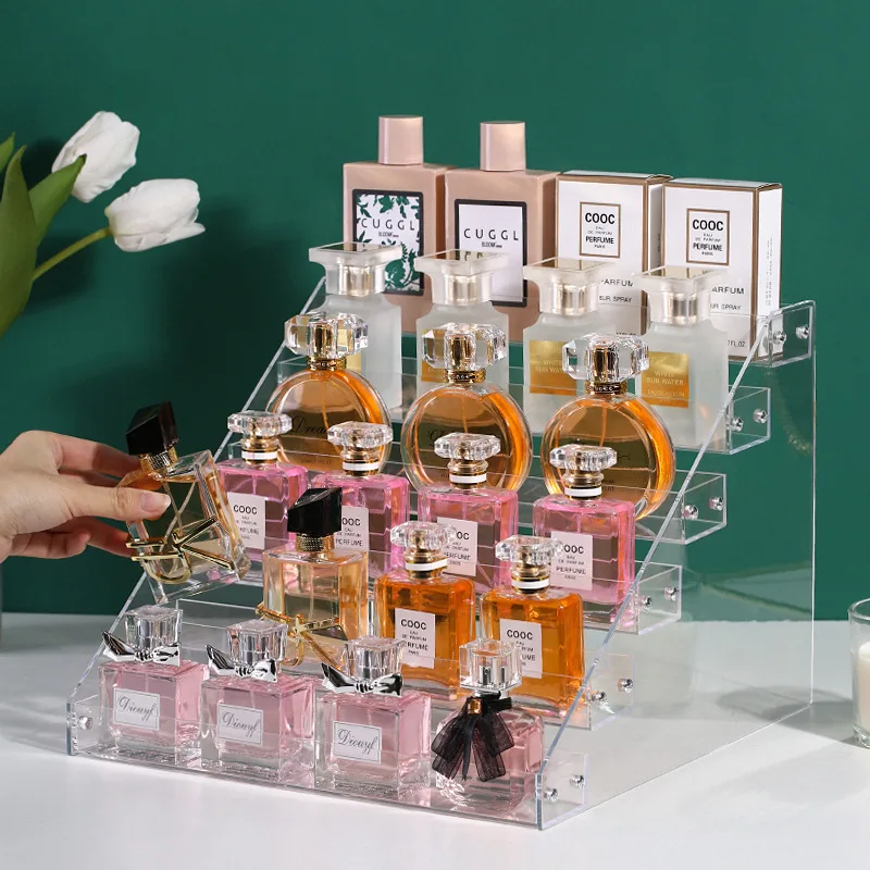 Perfume Storage Display Shelf Acrylic Step Clear Shelf Cosmetic Eye Shadow Nail Polish Desktop Organizer Toy Home Organizer