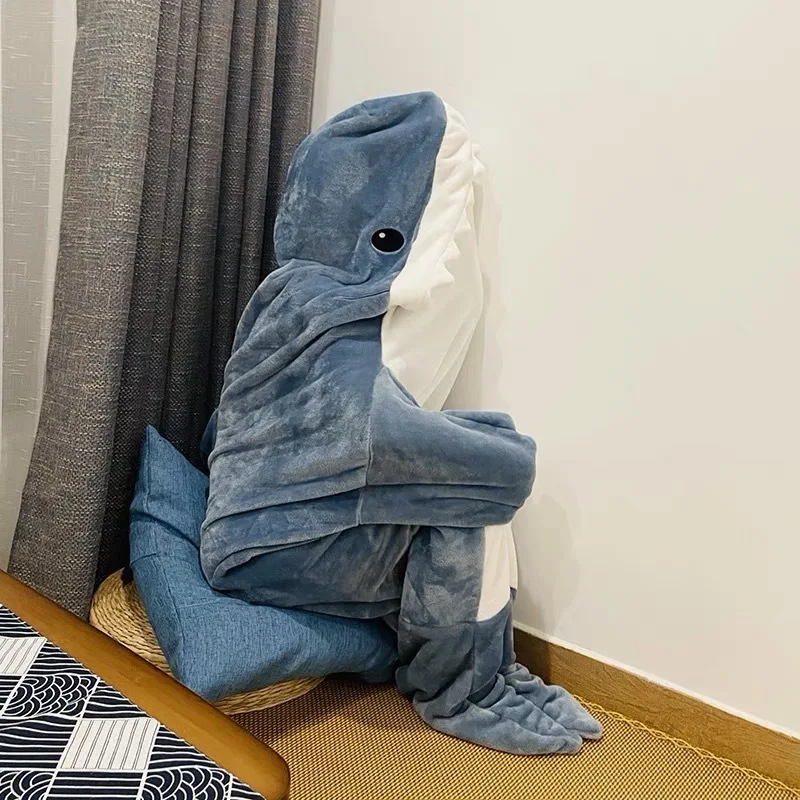 

Cartoon Shark Sleeping Bag Thick Flannel Animal Jumpsuit Pajamas Shark Home Clothes Children's Adult Jumpsuit Shark Nightgown
