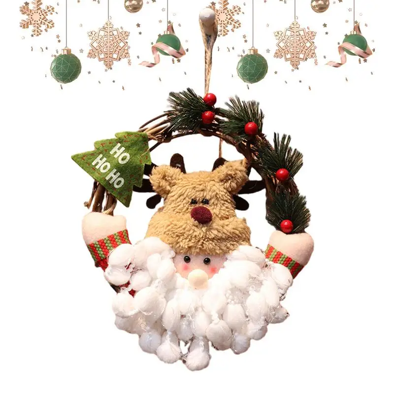 Outdoor Christmas Wreaths 7.8 Inches Christmas Reindeer Snowmen Wreath Christmas Deer Wall Decoration For Door Wall Christmas