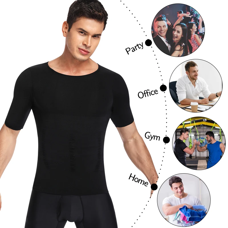 Perda de peso dos homens Shapewear T-Shirt, Shaper do corpo, camisas de compressão emagrecimento, Ginecomastia Undershirt, Cintura Trainer, Muscle Tank Tops