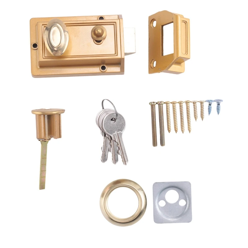 

Zinc Cylinder Deadbolt Latch Lock For Night Gate Door Entrance,Gold Finish