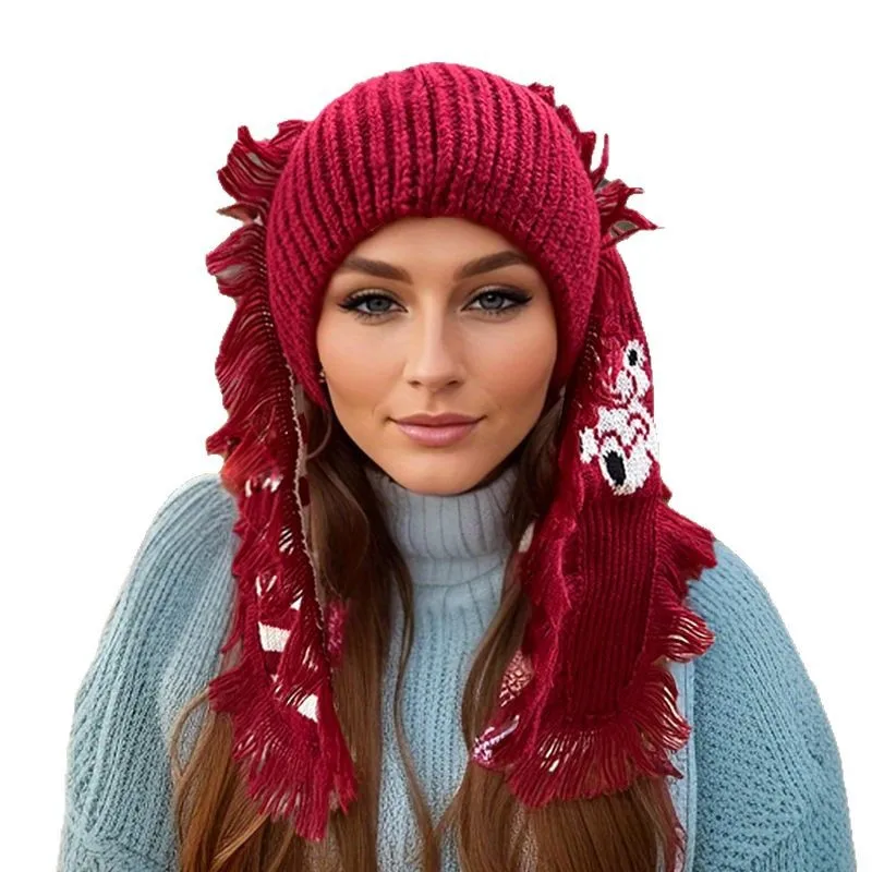 Punk Bunny Ear Beanie Stretch Knit Rabbit Hat for Women Men Winter Warm Animal Festival Christmas Party Cap 5