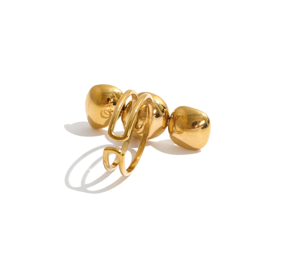 Yhpup Mehrfarbiger Edelstahl-Tropfenring mit quadratischem Kristall, offener, verstellbarer Ring, trendiger goldener Fingerschmuck. – Detail 3