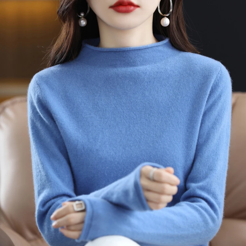 SZDYQH Hot Sale Autumn Winter Women's Sweater 100% Merino Wool Knit Pullover Female Bottoming Shirt Loose Tops Women Clothes