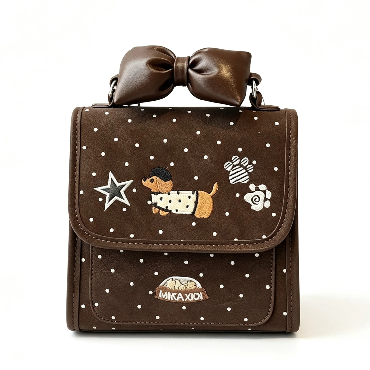 2-in-1 Cute Y2K Kawaii Mini Backpack Girls Detachable Shoulder Bag, Polka Dot Bow Dachshund Embroidery Small Purse for Kids Teen