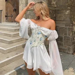 Elegant Princess Dress Corset Women Vintage Puff Sleeve Casual Mini Fairy Dress 2022 Sweet Summer Dresses For Women Party