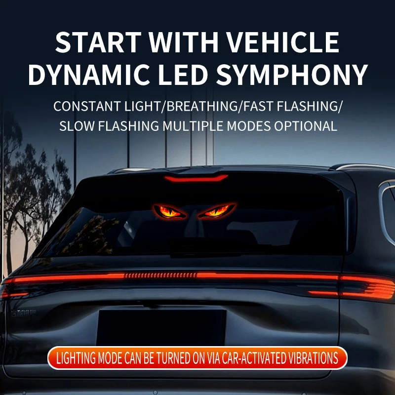 Fits For Volvo XC60 LED Devil Eye Blinking Light Vibration Sensor Wireless Dynamic Anti Rear End Collision Solar Warning Light