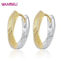 100% Real Pure 925 Sterling Silver Jewelry Hoop Earrings Vintage Design S925 and Gold Color Twisted Circle Loop Ear Brincos