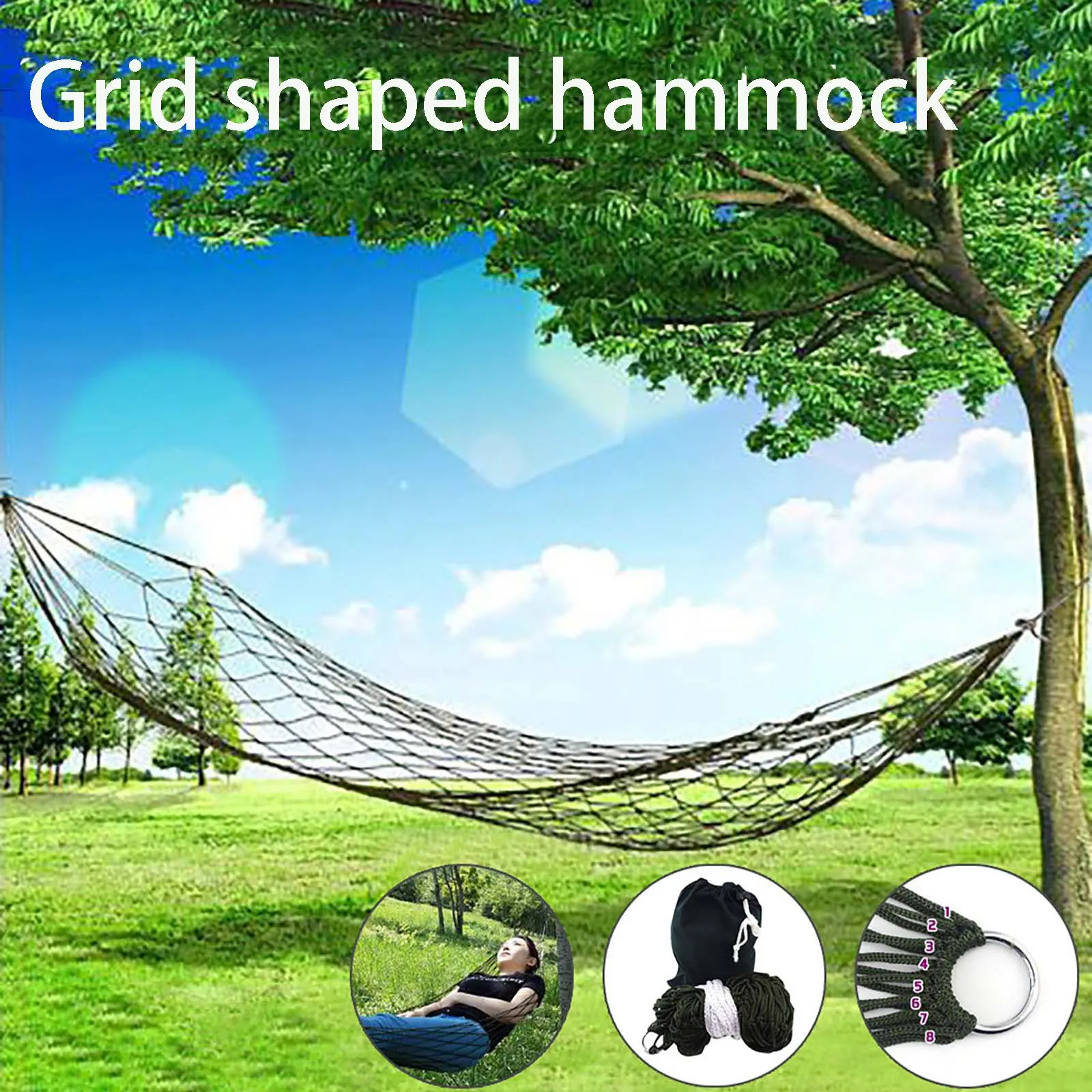 Portable Outdoor Sport Hammock, Outdoor Camping Hammock Mesh Net for Garden Beach Yard Travel Garden Swing Hanging Bed