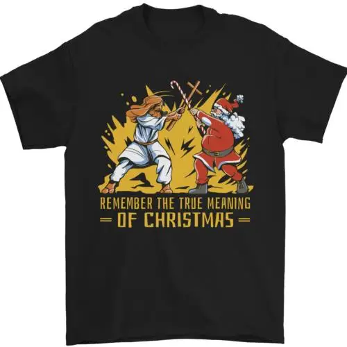 Santa vs Jesus Funny Christmas Xmas Mens T-Shirt 100% Cotton