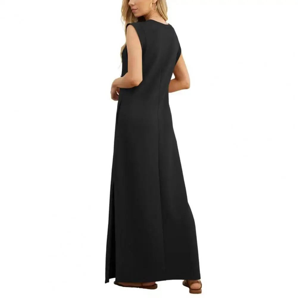 

Long Dress Elegant Summer Maxi Dress for Women A-line Silhouette with Loose Waist Ankle Length for Office or Wear Solid Color