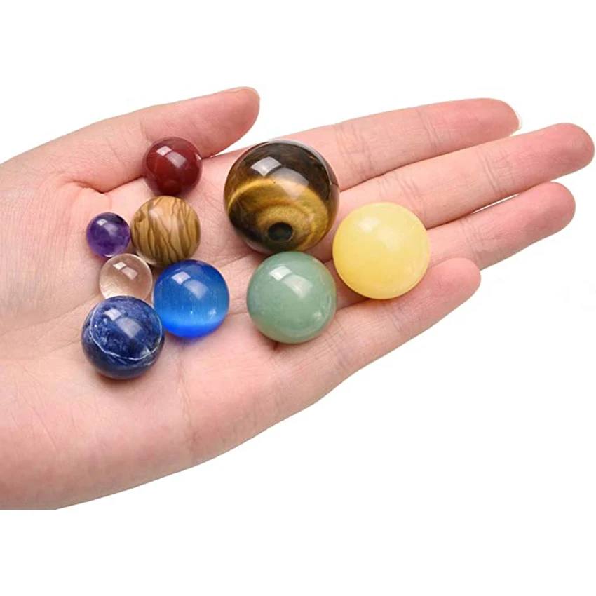 XSM 9 Planets Solar System Desk Decor Tumbled Reiki Healing Crystal Gemstones Ball Set Celestial Creative Gift Mini Size