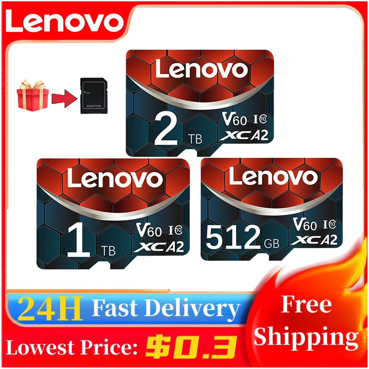 Original Lenovo 2TB Micro TF SD Card Memory Card TF/SD 128GB 256GB 512GB Mini Memory Card Class10 For Camera/Phone 2024 NEW