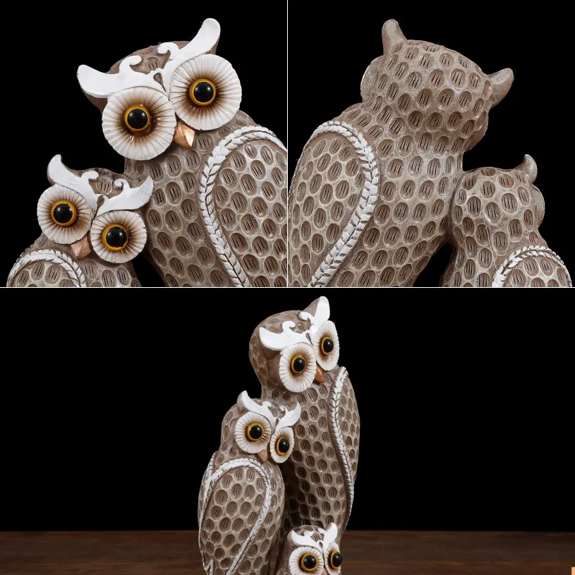 Cute Three Owl Statues Family Home Decor Owl Statues on Shelves Owl Decor for Owl Lovers view 4