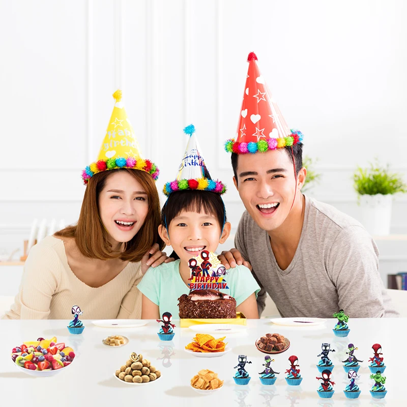 25 قطعة من أغطية الكيك ذات الطابع الخارق من Spider-Man لحفلات أعياد ميلاد الأطفال لتزيين كعكة استحمام الطفل