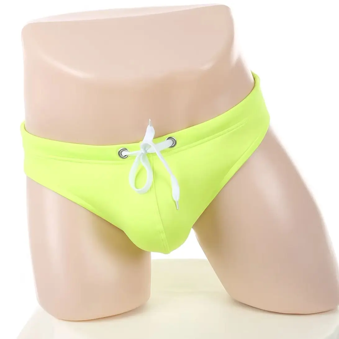 Men Swimwear Briefs Sexy Swimsuits Swimming Trunks Beach Summer Drawstring Solid Color Quick-dry Bathing Suit Surf Board Wear