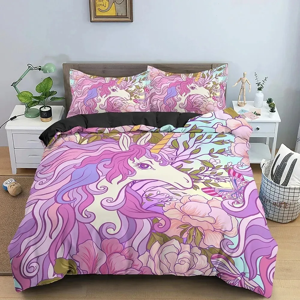 

Unicorn Bedding Set Boys Girls Twin Queen Size Duvet Cover Pillowcase Bed Kids Fashion Home Textileextile