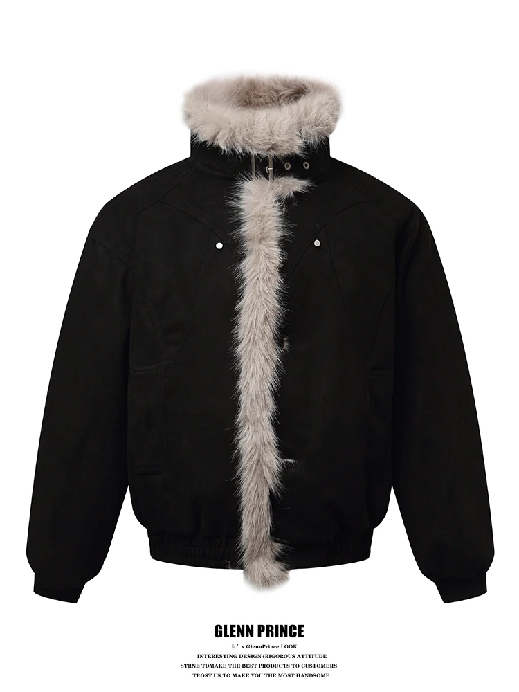 

Теплая утепленная мужская куртка-пальто из американского хлопка, новая модная модель 2025 года, с капюшоном и меховым воротником, удлиненная