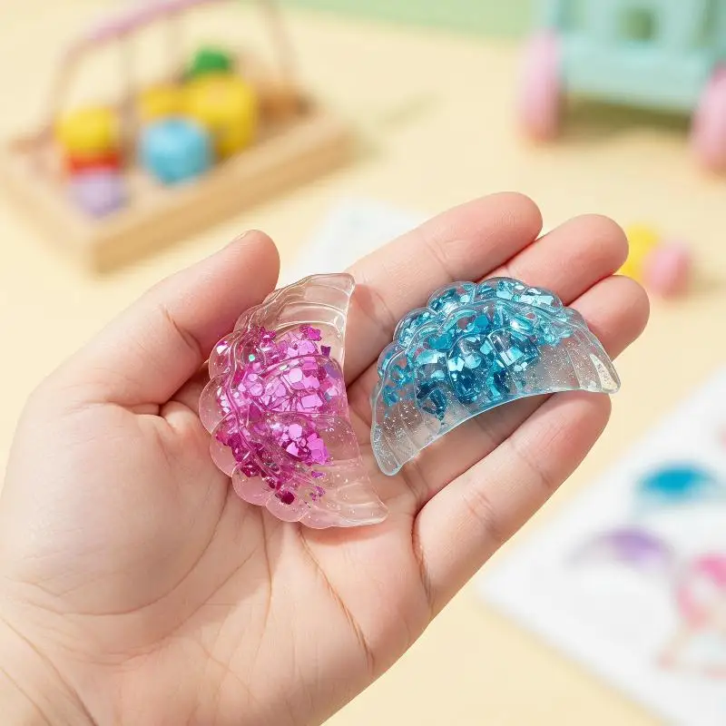 3pcs/Set Glitter Transparent Dumpling Shaped Fidget Toys With Steamer Soft For Stress Relief Kids Adults Office Home Play