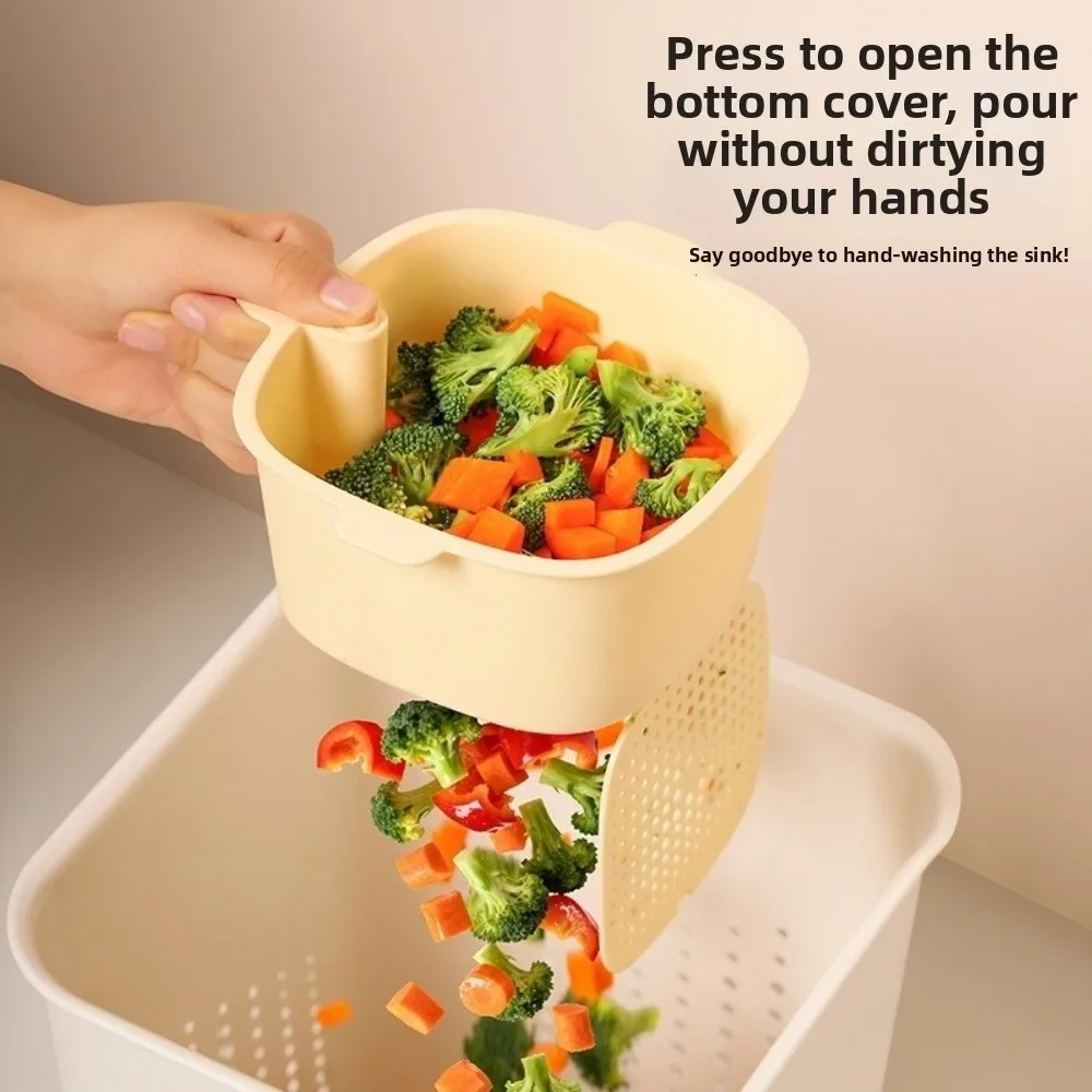 Detachable Draining Basket Garbage Can Pressable Sturdy Countertop Waste Bin Plastic Two-Tier Draining Basket