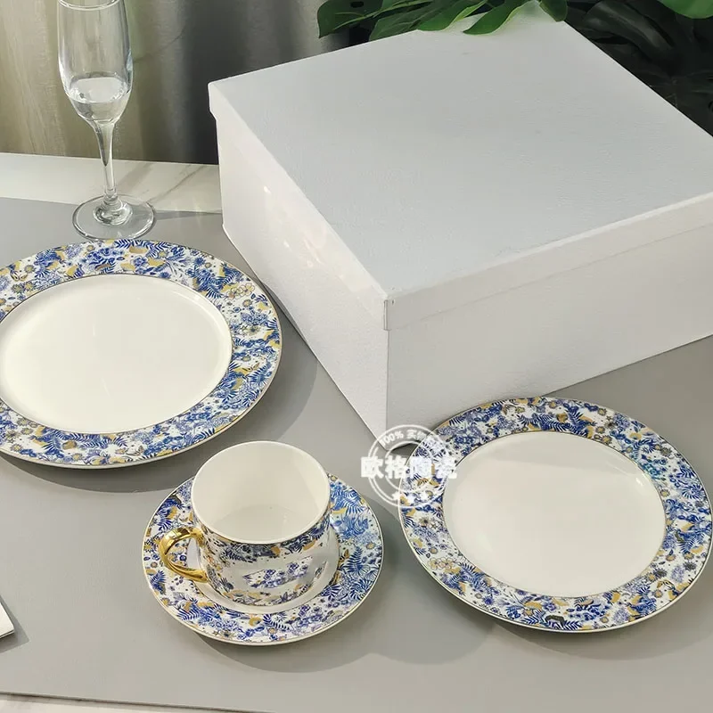 Hortensien serie im europäischen Stil erschwing liche Luxus mode Bone China Gold umrandete westliche Küche Platte Licht Luxus