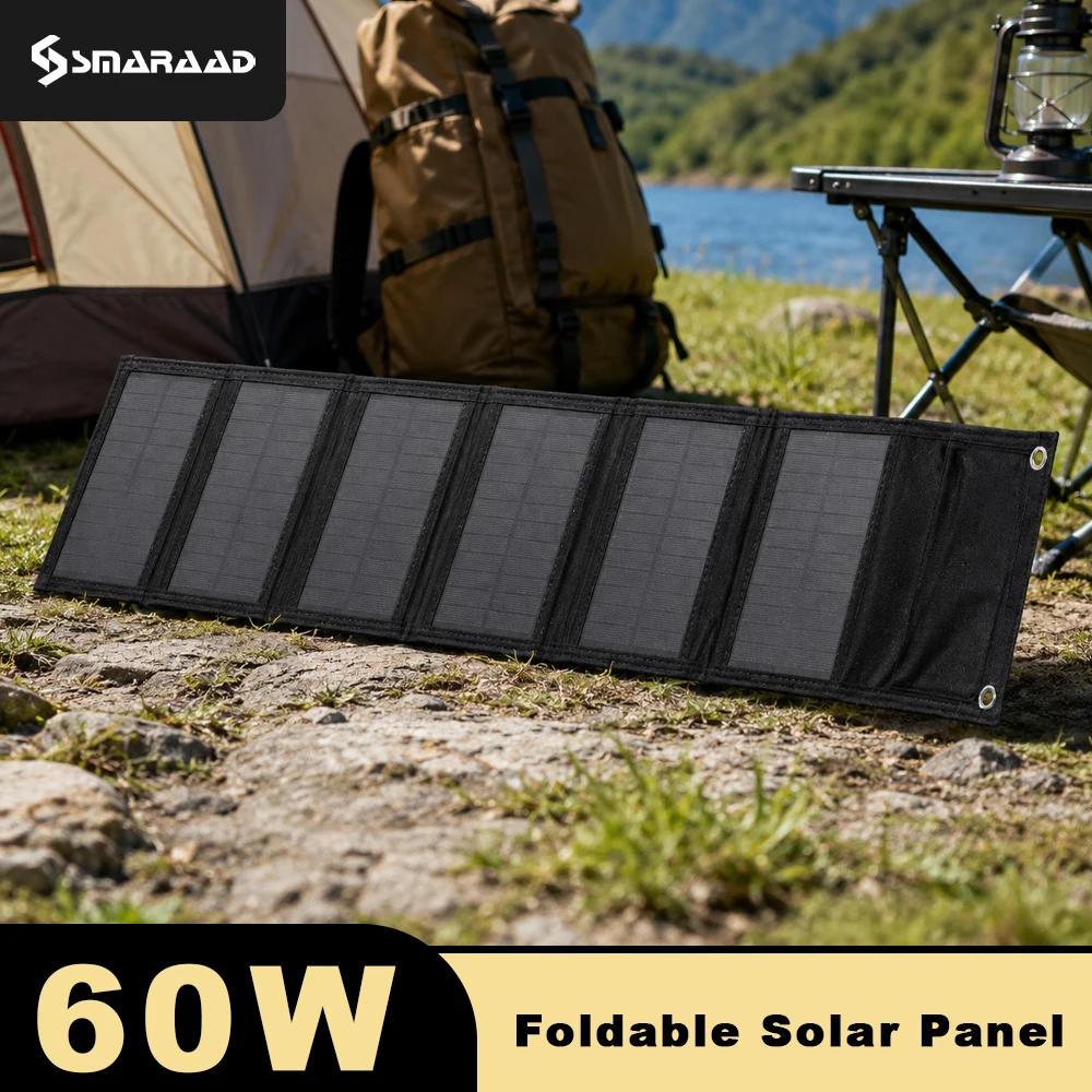 Panneau solaire pliable 60W, chargeur solaire portable, sortie USB 5V, chargeur solaire étanche, sac à dos, randonnée, voyage en camping-car