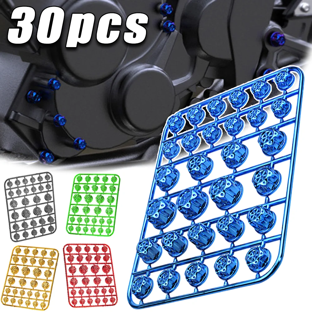 30Pcs/set Stylish Motorcycle Modified Screw Caps Universal Moto Accessories Motocross Scooter Engine Decorative Nut Bolt Cover