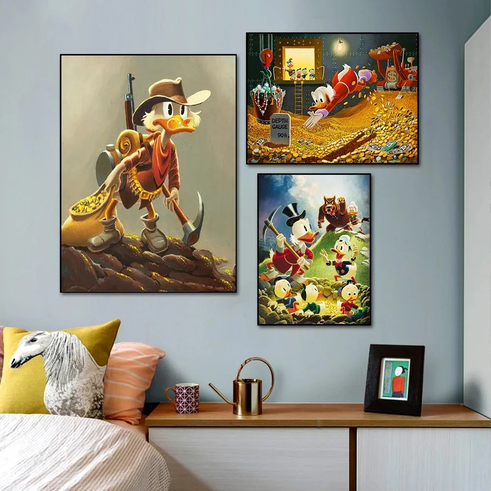 MINISO Disney Cartoon Alec Monopoly Scrooge Mcduck Character Kawaii Wall Art Posters Home Decor Canvas Painting Murals Prints