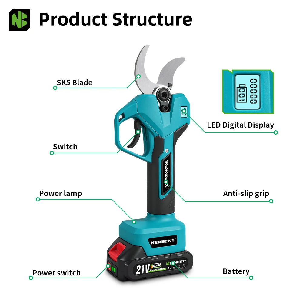 NEWBENY 65MM Bürstenlose Elektrische Schere Kabellose Astschere für Obstbäume Garten-Elektrowerkzeug für Makita-Akkus – Detail 4