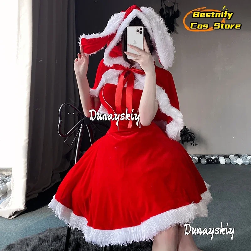 CosplayRed فستان عيد الميلاد البدلة مثير الأرنب تأثيري حلي سانتا كلوز سلسلة موحدة عيد الميلاد خادمة موحدة الأرنب كيب فستان Se