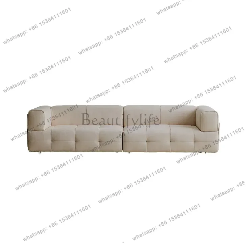 Nordic retro cream wind marshmallow sofa living room fabric tofu block straight row sofa