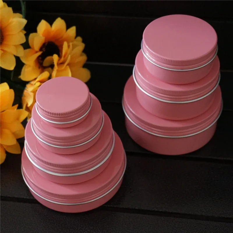 

15/30/50/60/80/100/150g Pink Round Aluminum Box Metal Tin Cans DIY Cream Refillable Jar Tea Aluminum Pot Empty Pink Containers