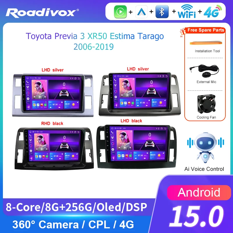 AI VOICE Android Car Radio Multimedia player for Toyota Previa 3 XR50 Estima Tarago 2006 GPS Navigation Stereo Screen Video