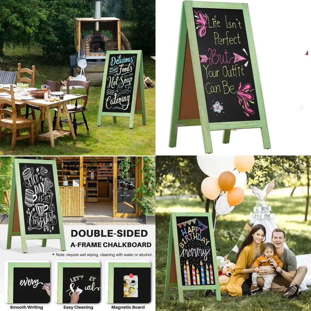 

Green Pine Wood Double-Sided 40x20 Freestanding Magnetic Chalkboard Easel for Cafe, Restaurant, and Events