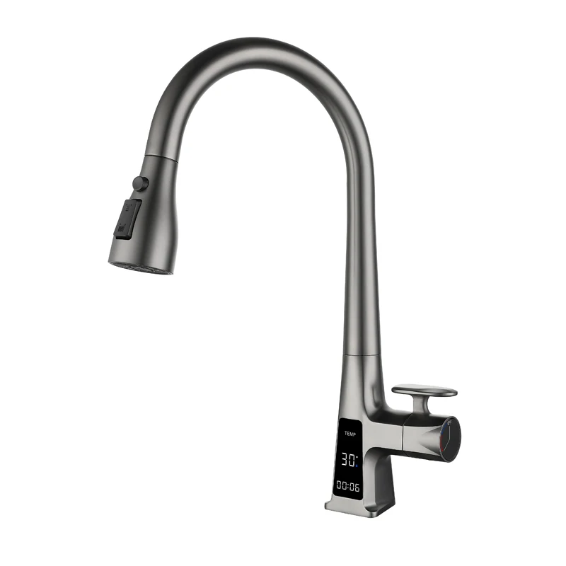 

Modern Kitchen Hot And Cold Water Faucet, Gear Accurately Adjust The Water Temperature LED Lights Show The Water Temperature.