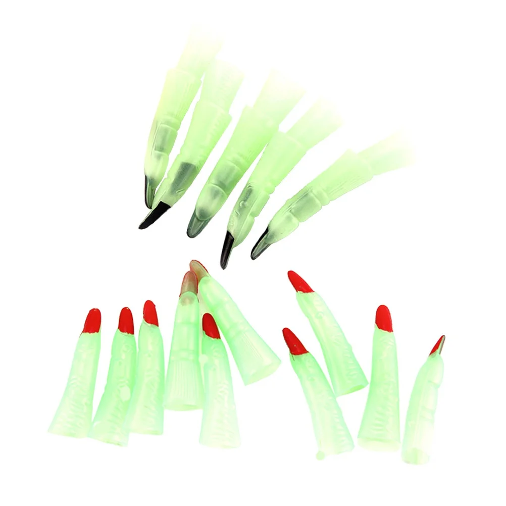

20Pcs Halloween Glow in Dark Witch Fingers Fake Nails Red Spooky Scary Party Props Costume Witch Nails