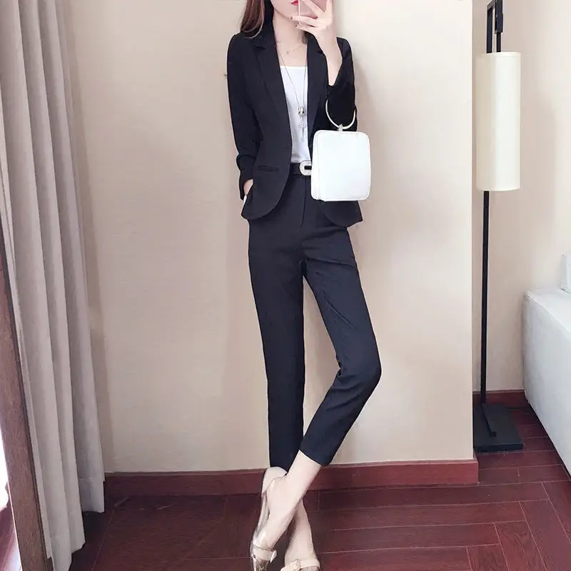 White Suit Jacket Two Piece Sets for Women Formal Women\'s Blazer and Pants Suits Set 2 Elegant Pieces Office Wear Fall Outfits