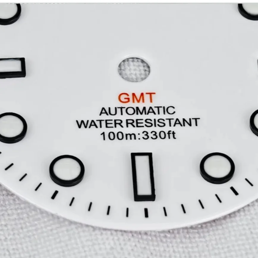 28.5mm NH34 Dial White No Logo GMT Watch Dial Blue Luminous Fit NH34/NH34A Movement Watch Accessories