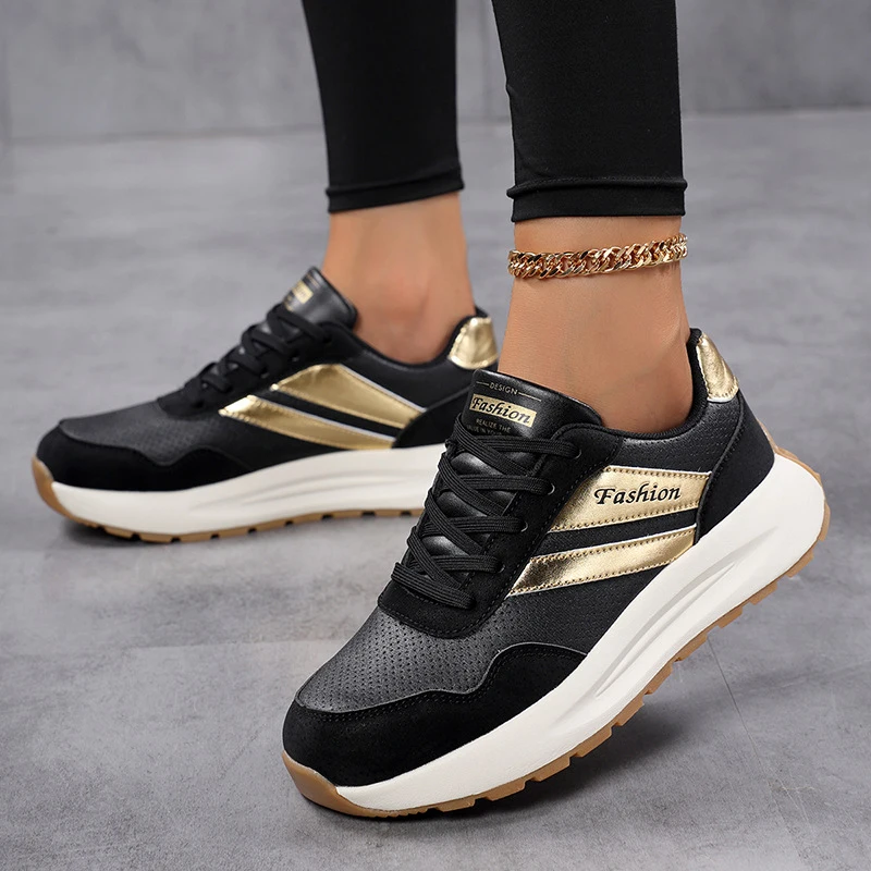 

2026 women's leather casual white shoes thick soled fashionable outdoor comfortable breathable sports shoes
