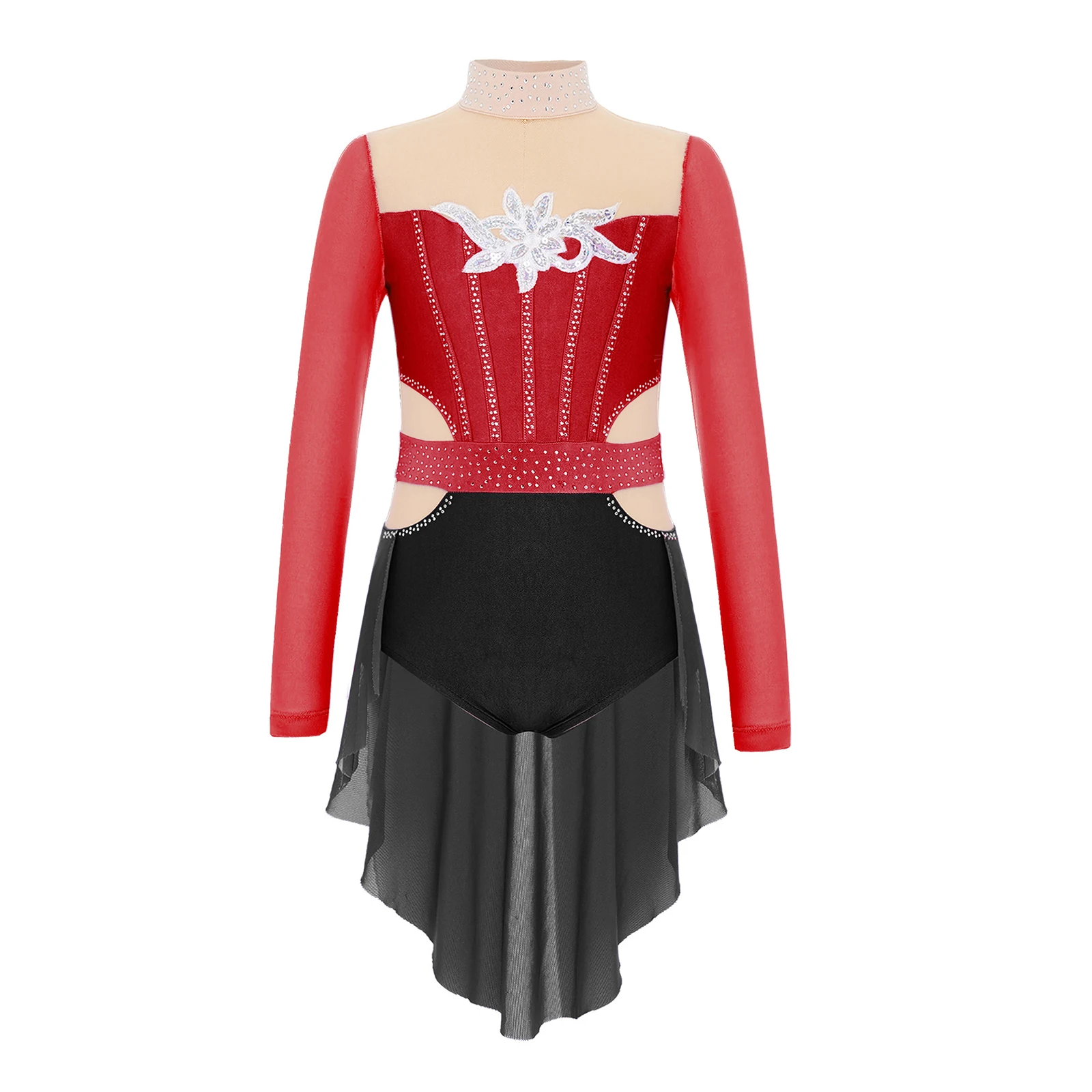 

Kids Girls Gymnastic Skirted Leotard Ballet Jersey Dress Sequined Applique Shiny Rhinestones Modern Ballet Lyrical Dance Costume