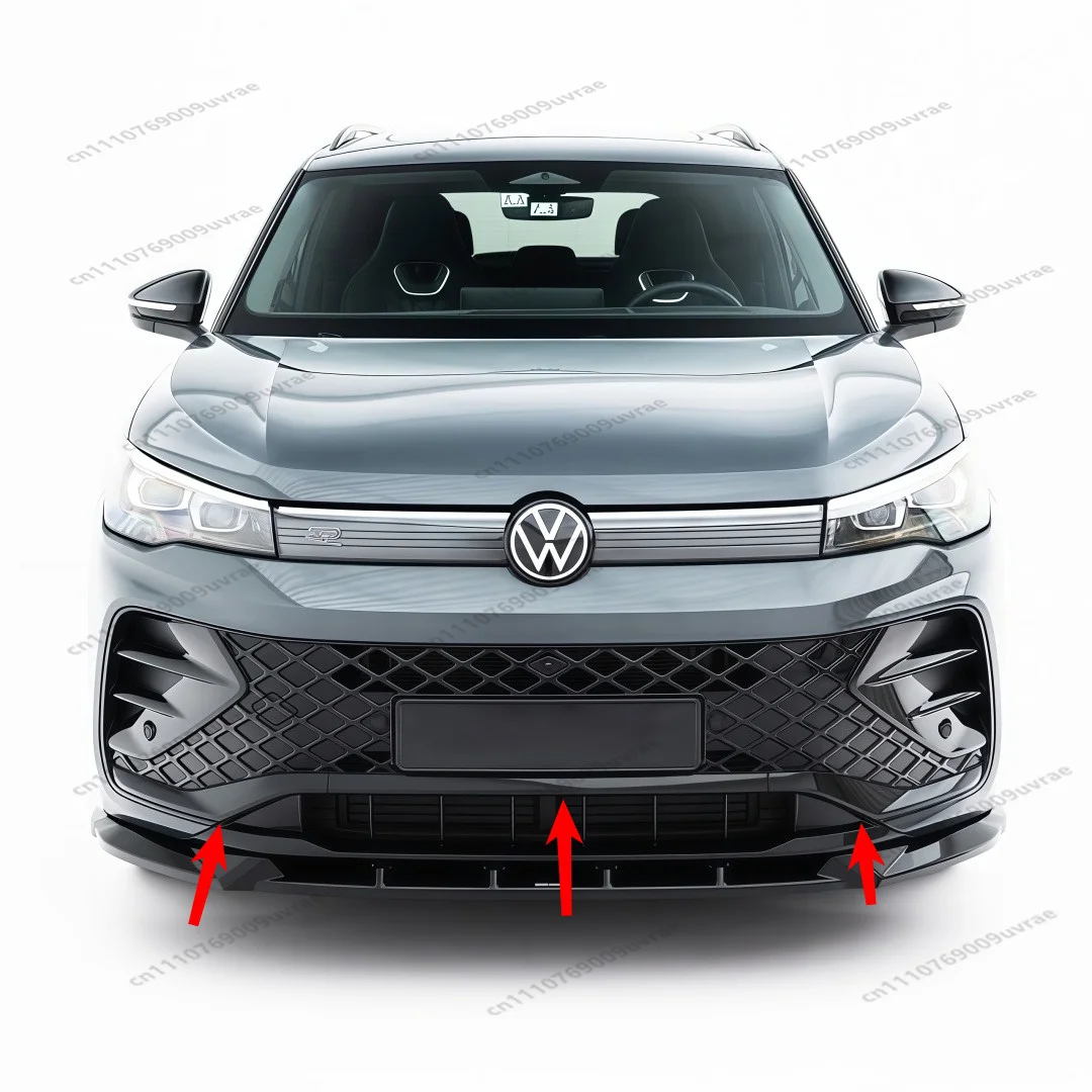 3Pcs For Volkswagen Tiguan MK3 R-Line 2024 2025 2026 Gloss Black ABS Front Bumper Moulding Strips Stickers Trim Bodykits Tuning