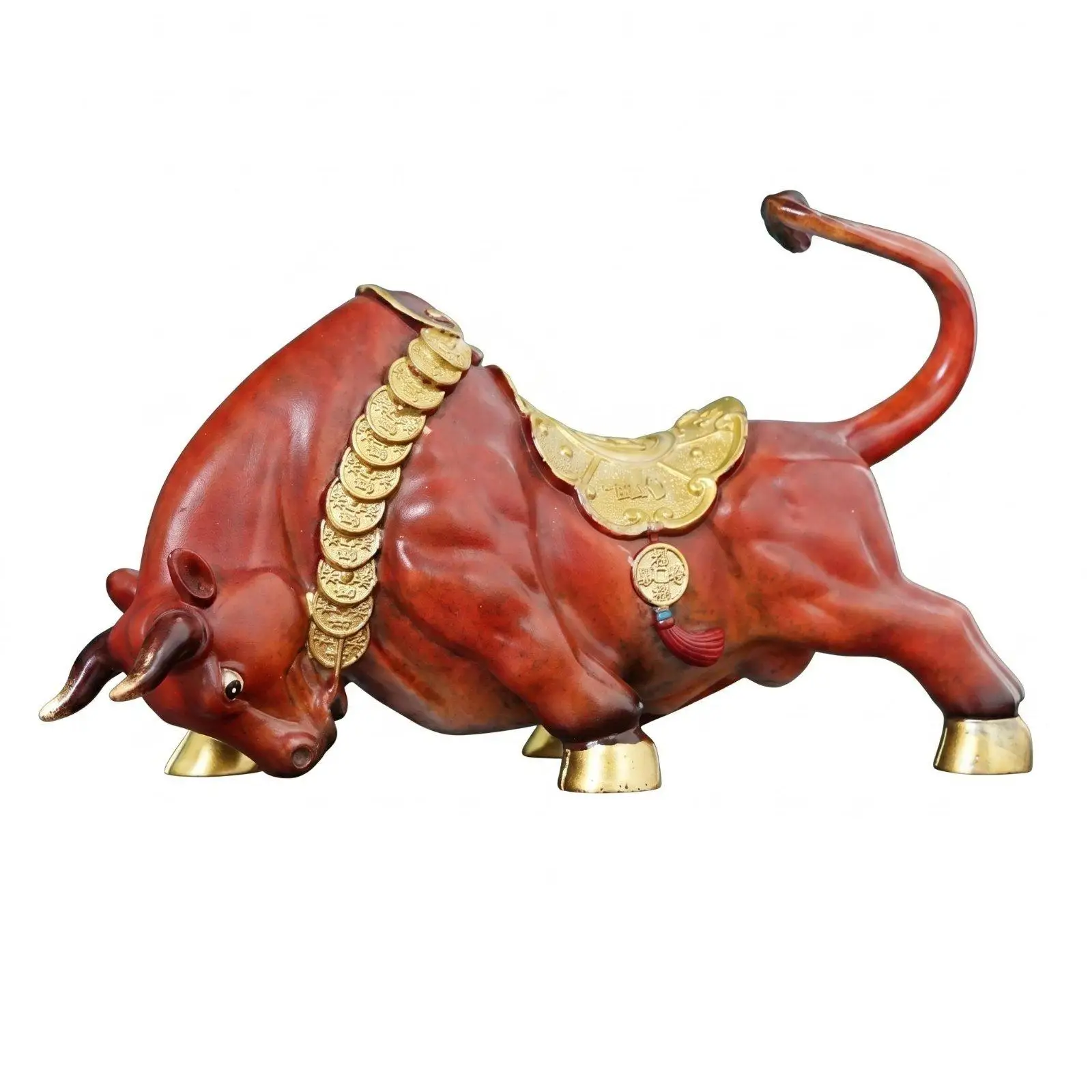 Bull Figurine Decor Copper Gold Statue for Office Desk Home Interior Luxury Animal Sculpture Art